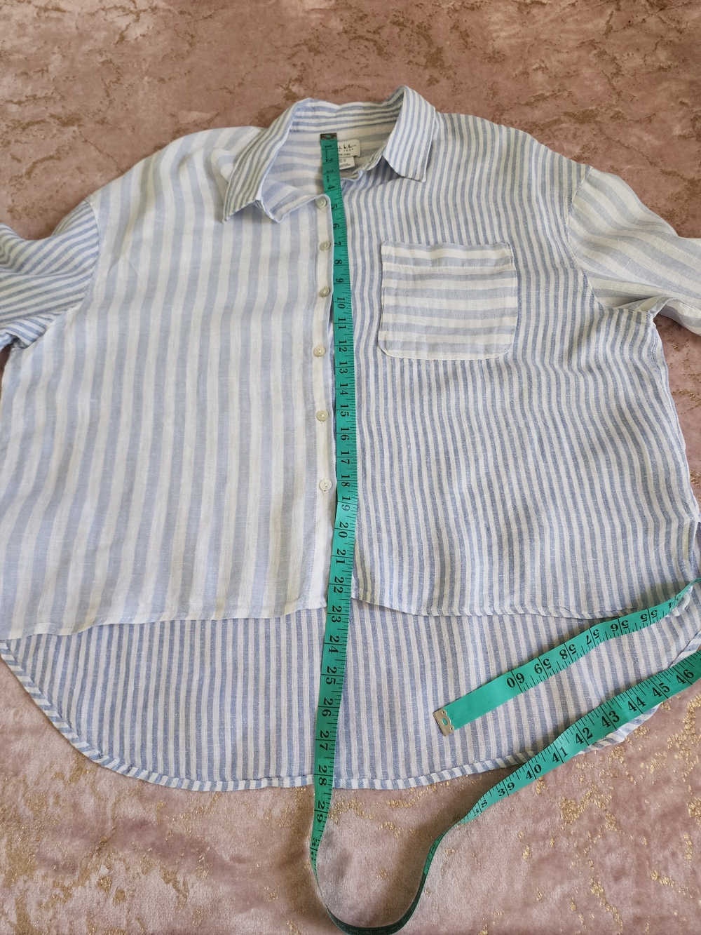 NICOLE MILLER | Light Blue & White Striped Button-Up Shirt 100% Linen - Picture 14 of 15